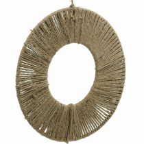 Žiedas dengtas, vasarinė puošmena, dekoratyvinis žiedas pakabinimui, boho stiliaus natūralios spalvos, sidabras Ø29,5cm