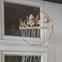 daiktų Dekoratyvinis žiedas, metalinis, mediniai karoliukai, Ø30cm, juodas, baltas, natūralus, 4 vnt. rinkinys