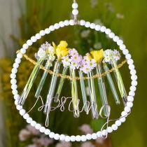 Žiedas su perlais, pavasaris, dekoratyvinis žiedas, vestuvės, vainikas pakabinti baltas Ø28cm 4vnt