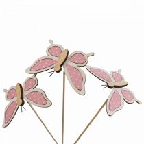 daiktų Rožinės drugelio deko lazdos medinės 7,5cm 28cm 12vnt