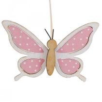 daiktų Rožinės drugelio deko lazdos medinės 7,5cm 28cm 12vnt