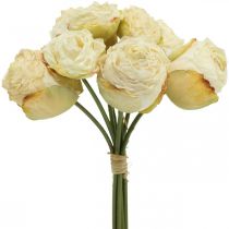 Dirbtinės rožės, šilkinės gėlės, rožių kekė kreminė balta L23cm 8vnt