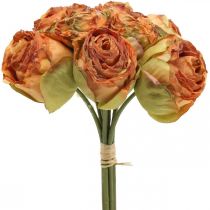 daiktų Rožių kekė, šilkinės gėlės, dirbtinės rožės oranžinės, antikvarinės išvaizdos L23cm 8vnt