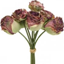 Rožės senovinė rožinė, šilkinės gėlės, dirbtinės gėlės L23cm 8vnt