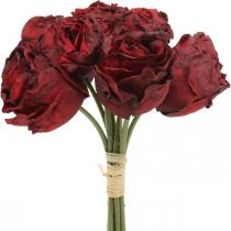 Dirbtinės rožės raudonos, šilkiniai žiedai, rožių kekė L23cm 8vnt