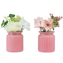daiktų Dirbtinė rožė stikliniame vazonėlyje rožinė balta H16cm 2vnt