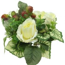 Rožių/hortenzijų puokštė balta su uogomis 31cm