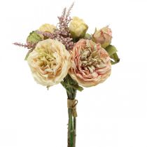 daiktų Rožės dirbtinės gėlės rudeninės puokštės kreminės puokštėje, rožinės spalvos H36cm