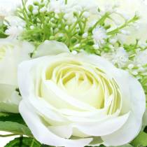 Rožių puokštė su gipsofilais balta 26cm