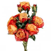 daiktų Rožių puokštė dirbtinės rožės šilkinės gėlės oranžinės 53cm kekė