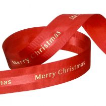 daiktų Raudona kalėdinė juostelė su auksine raide &quot;Merry Christmas&quot;, plotis 25mm, ilgis 20m