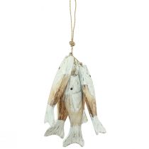 daiktų Kaimiška medinė žuvų kabykla su 5 žuvytėmis baltos natūralios 15cm