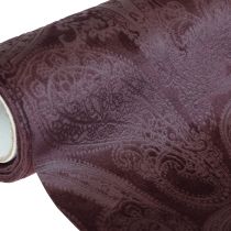 Aksominės juostelės stalo bėgikas Violetinė stalo juostelė Paisley raštas 150mm 3m