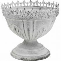 Dekoratyvinis trofėjinis metalinis dekoratyvinis dubuo baltas su vainiko kraštu H15cm