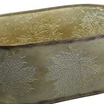 daiktų Rudeninis vazonas, augalų dubuo su lapeliais, metalo apdaila auksinė L38cm H15cm