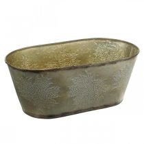 daiktų Rudeninis vazonas, augalų dubuo su lapeliais, metalo apdaila auksinė L38cm H15cm