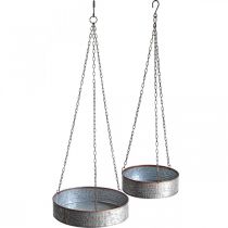 Augalų dubuo pakabinimui, metalinis indas su grandinėle sidabrinis, vario spalvos Ø30/40m H9/9,5cm L98/112cm