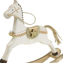 Medinis supamas arkliukas, kalėdinė puošmena White Golden H18cm