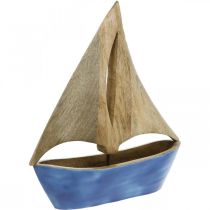 Deco burlaivis medinis mango, medinis laivas mėlynas H27,5cm