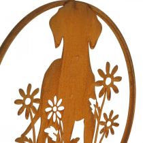 Metalinio ženklo patina šuo su gėlėmis Ø38cm