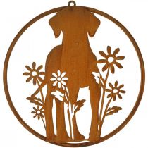 Metalinio ženklo patina šuo su gėlėmis Ø38cm