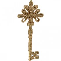 Papuošimo raktas, Kalėdinė puošmena su blizgučiais, eglutės papuošimai Golden H15,5cm 12vnt