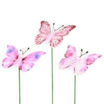daiktų Drugelio dekoratyvinis kištukas medinis rožinis rožinis 8x5,5cm 18 vnt