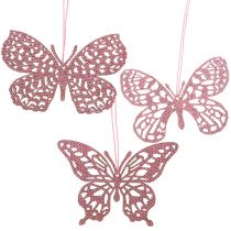 Dekoratyvinė kabykla drugelis rožinis blizgutis10cm 6vnt