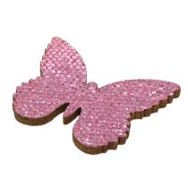 daiktų Sklaidos dekoracijos drugelis rožinis blizgutis 5/4/3cm 24 vnt