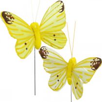 Dekoratyviniai drugeliai, gėlių kamščiai, pavasariniai drugeliai ant vielos geltona, oranžinė 4×6,5cm 12vnt.