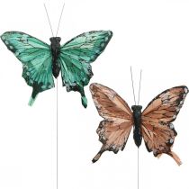 daiktų Dekoratyviniai drugeliai, pavasario puošmena, plunksniniai drugeliai, augalų kamščiai žalia, ruda 9,5×12,5cm 12vnt.