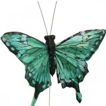 daiktų Dekoratyviniai drugeliai, pavasario puošmena, plunksniniai drugeliai, augalų kamščiai žalia, ruda 9,5×12,5cm 12vnt.