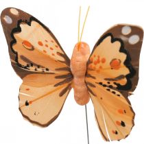 Plunksniniai drugeliai, dekoratyviniai drugeliai ant pagaliuko, gėlių kamščiai rožinė, oranžinė, violetinė, ruda, mėlyna, smėlio spalvos 6×8cm 12vnt.