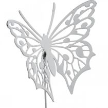 Gėlių kamštelis drugelis, sodo puošmena metalinis, augalų kamštis shabby chic baltas, sidabrinis L51cm 3vnt.