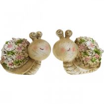 Sraigė su gėlėmis vasaros puošmena sodo sraigės ruda/rožinė/žalia 9,5cm rinkinys iš 2 vnt.