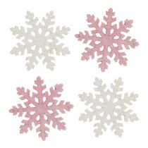 daiktų Snaigė 4cm rožinė/balta su blizgučiais 72 vnt