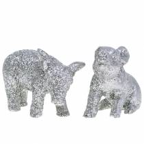 Deco kiaulė Naujųjų metų išvakarėse deco sidabriniai blizgučiai 3,5cm 2vnt