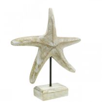 Jūrų žvaigždė į vietą, jūrinės medienos apdaila natūralios spalvos, balta H23,5 cm