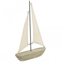 Dekoratyvinis medinis burlaivis, jūrinė dekoracija, dekoratyvinis laivas nušiuręs, natūralios spalvos, balta A29cm L18cm