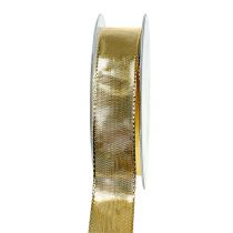 daiktų Dovanų juostelė auksinė su vielos kraštu 25mm 25m