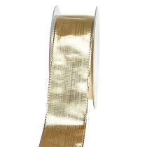 Dovanų juostelė auksinė su vielos kraštu 40mm 25m