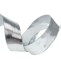 daiktų Dovanų juostelė sidabrinė su vielos kraštu 40mm 25m
