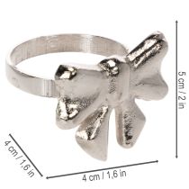 daiktų Servetėlių žiedai su kaspinu, metaliniai, blizgančio sidabro spalvos, 5 cm, 4 vnt.