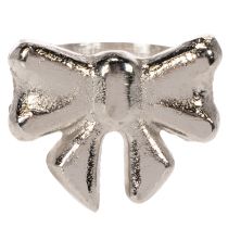 daiktų Servetėlių žiedai su kaspinu, metaliniai, blizgančio sidabro spalvos, 5 cm, 4 vnt.