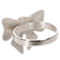daiktų Servetėlių žiedai su kaspinu, metaliniai, blizgančio sidabro spalvos, 5 cm, 4 vnt.
