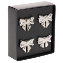 daiktų Servetėlių žiedai su kaspinu, metaliniai, blizgančio sidabro spalvos, 5 cm, 4 vnt.
