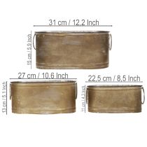 daiktų Metalinių augalų vazonų ir vonelių rinkinys, vintažinio retro stiliaus, ilgis 22,5 cm / 27 cm / 31 cm