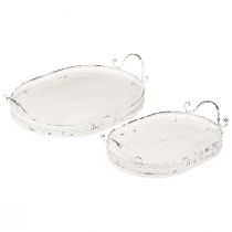 daiktų Shabby Chic ovalus padėklas su rankenomis baltas 36/45cm rinkinys iš 2 vnt