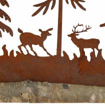 Miško siluetas su gyvūnų patina ant medinio pagrindo 30cm x 19cm