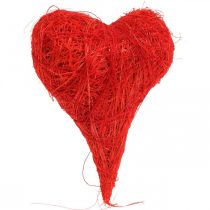 Raudonos sizalio širdelės, dekoracija vestuvėms, natūralūs sizalio pluoštai, Valentino diena H7,5–9cm 16vnt